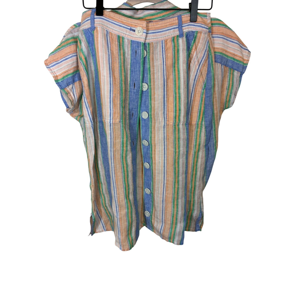 Talbots Linen Tie Hem Button Front Top Swing Stripe 0P Preppy Nautical Set