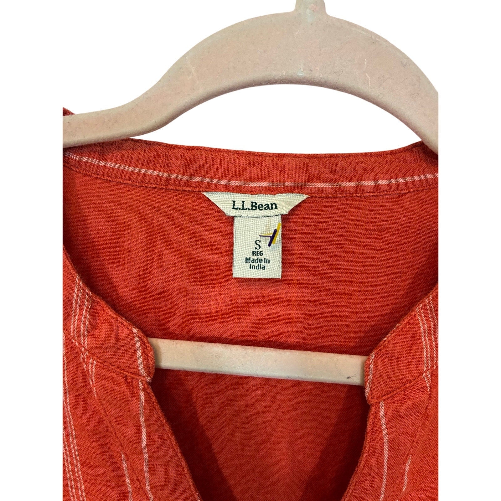 LL Bean Womens Shirt Stripe Soft Textured Orange Coastal Western S Cotton Basic