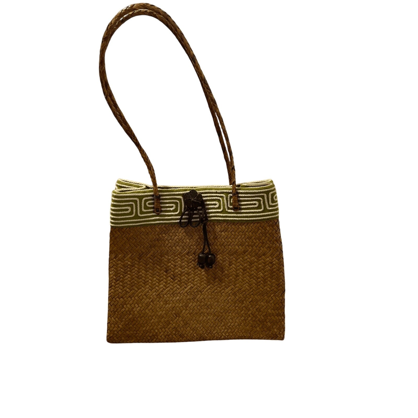 Woven Straw Women's Small Floral Earthly Bohemian Tote Eclectic Vintage Hippie