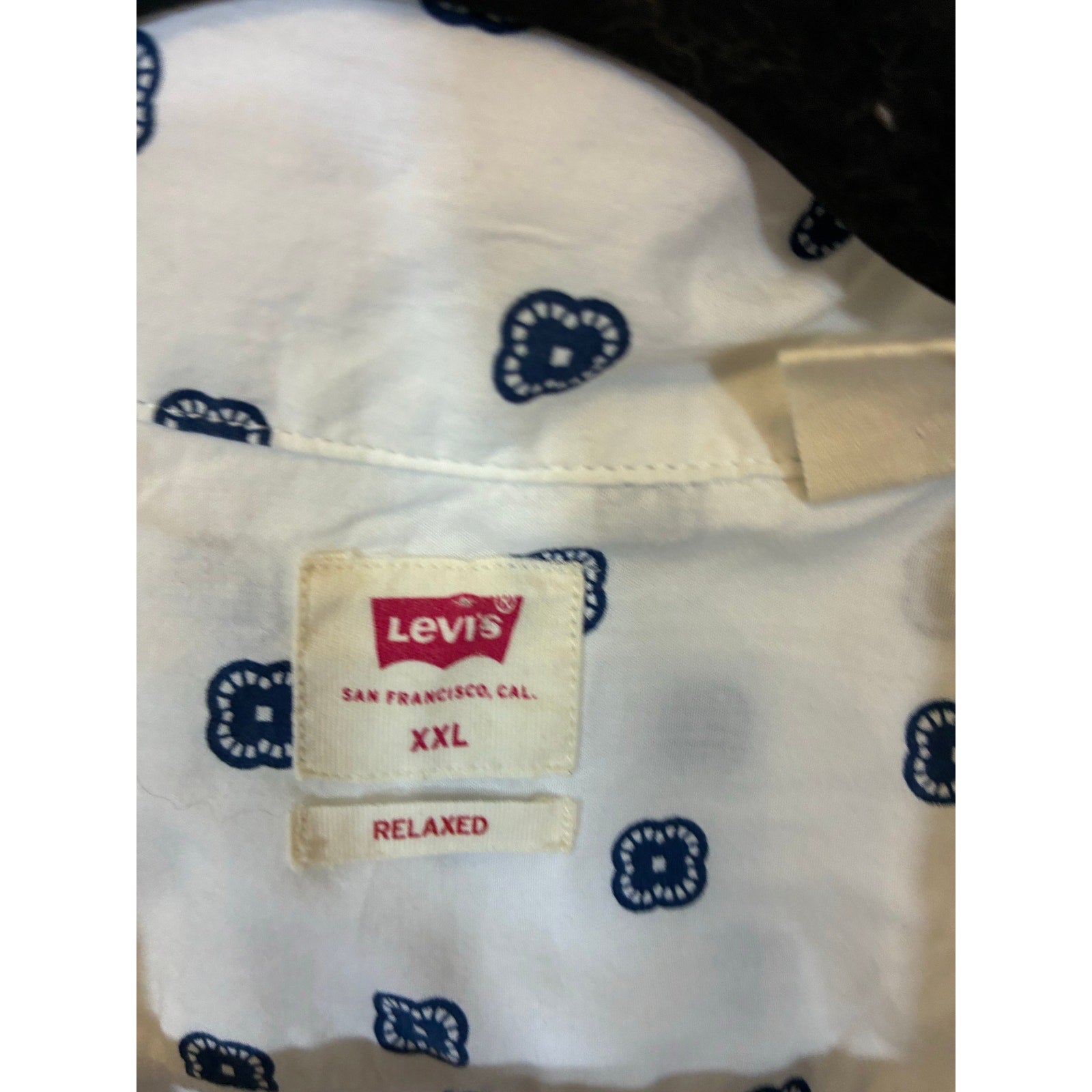 Levi’s Men’s XXL White Blue Geometric Print Cotton Button Up Shirt Retro Dad
