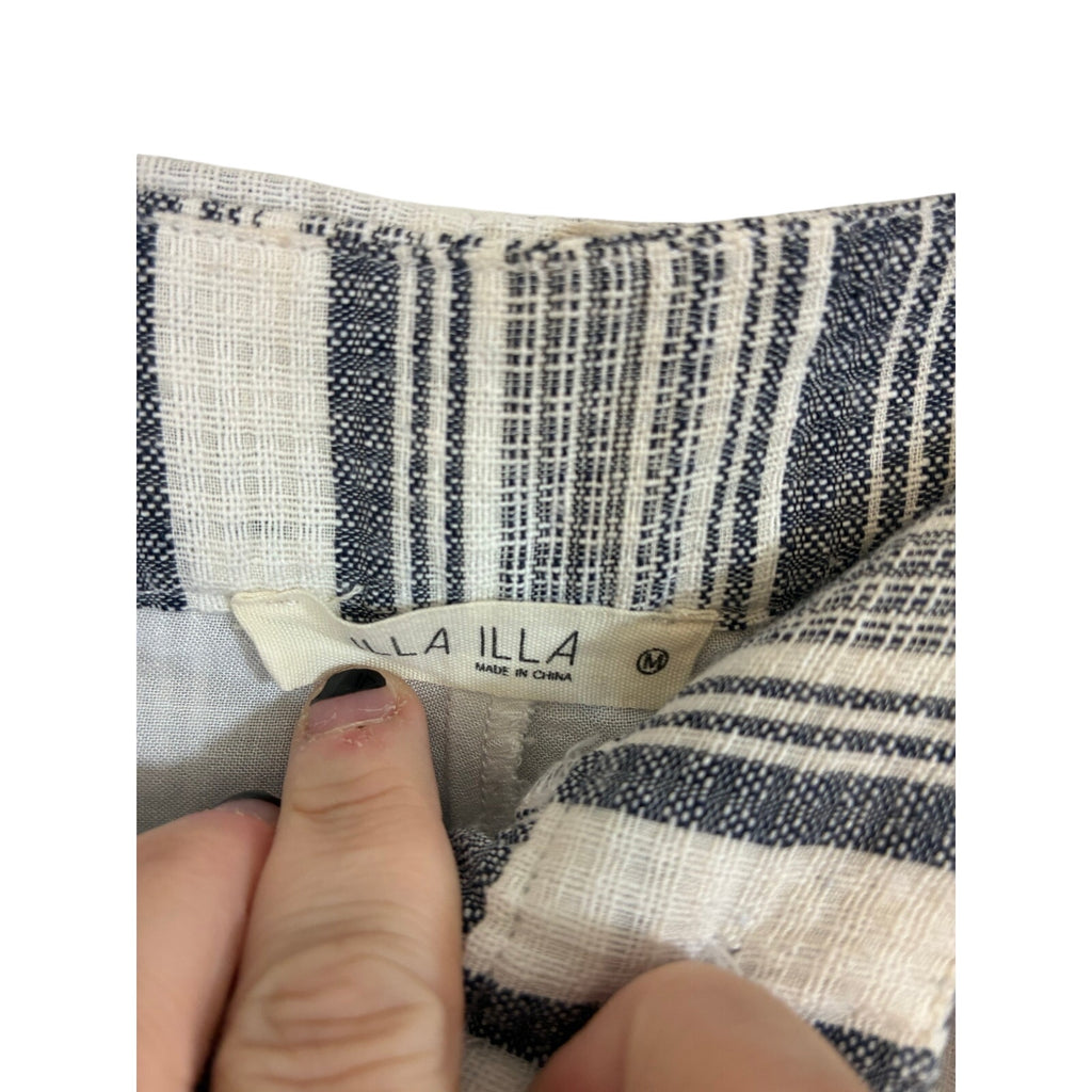 ILLA ILLA Womens Striped Shorts Medium High Waisted Belted Coastal Resort Cotton
