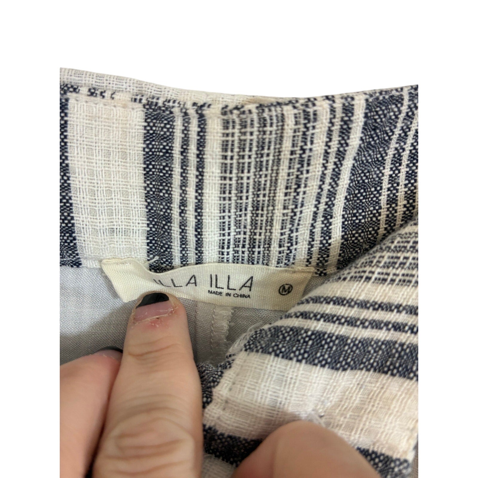 ILLA ILLA Womens Striped Shorts Medium High Waisted Belted Coastal Resort Cotton