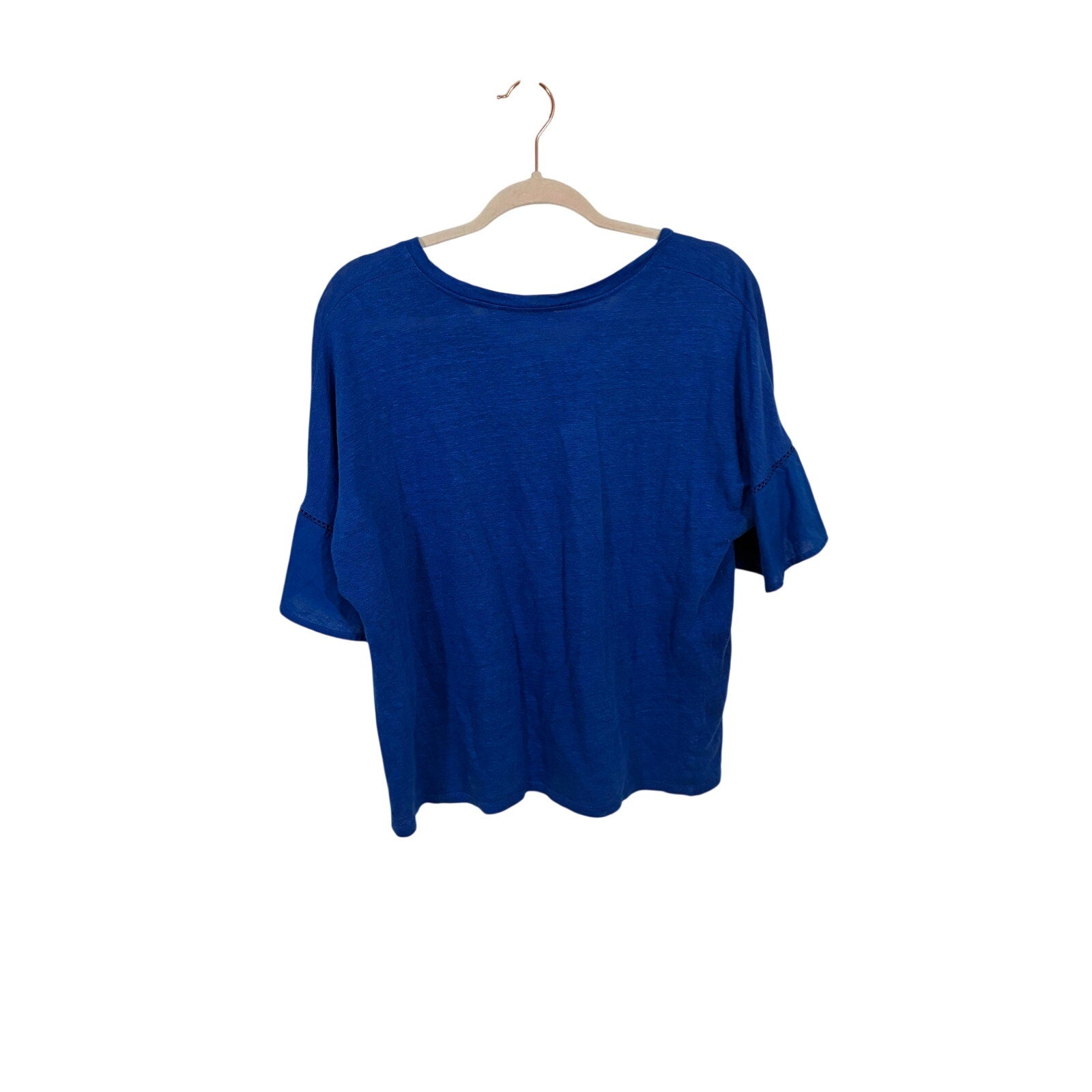 Chico's Women's Short Sleeve Pullover Linen Royal Blue Stretch Size 2 (US L) Top