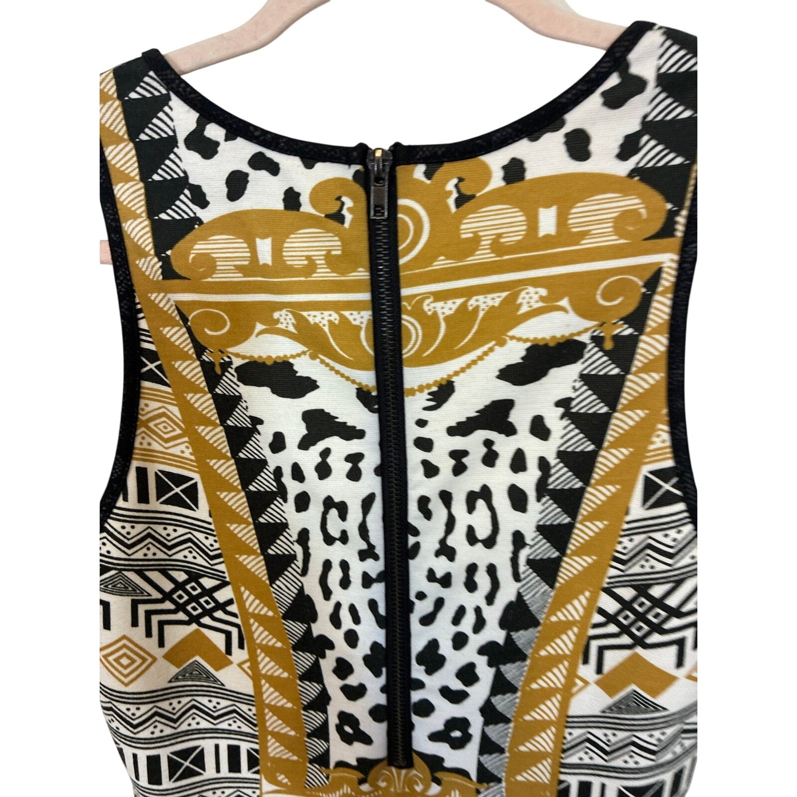 VTG Buffalo David Bitton Leopard Tribal Print Bodycon Mini Dress Size Small