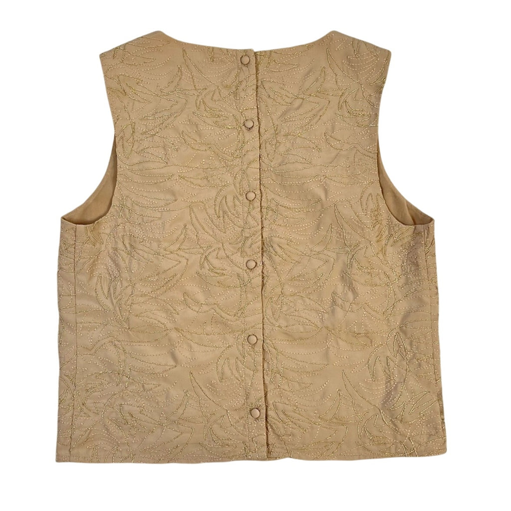 Express Sleeveless Metallic Embroidery Gold Sheen Tan Button Back Top Blouse XS