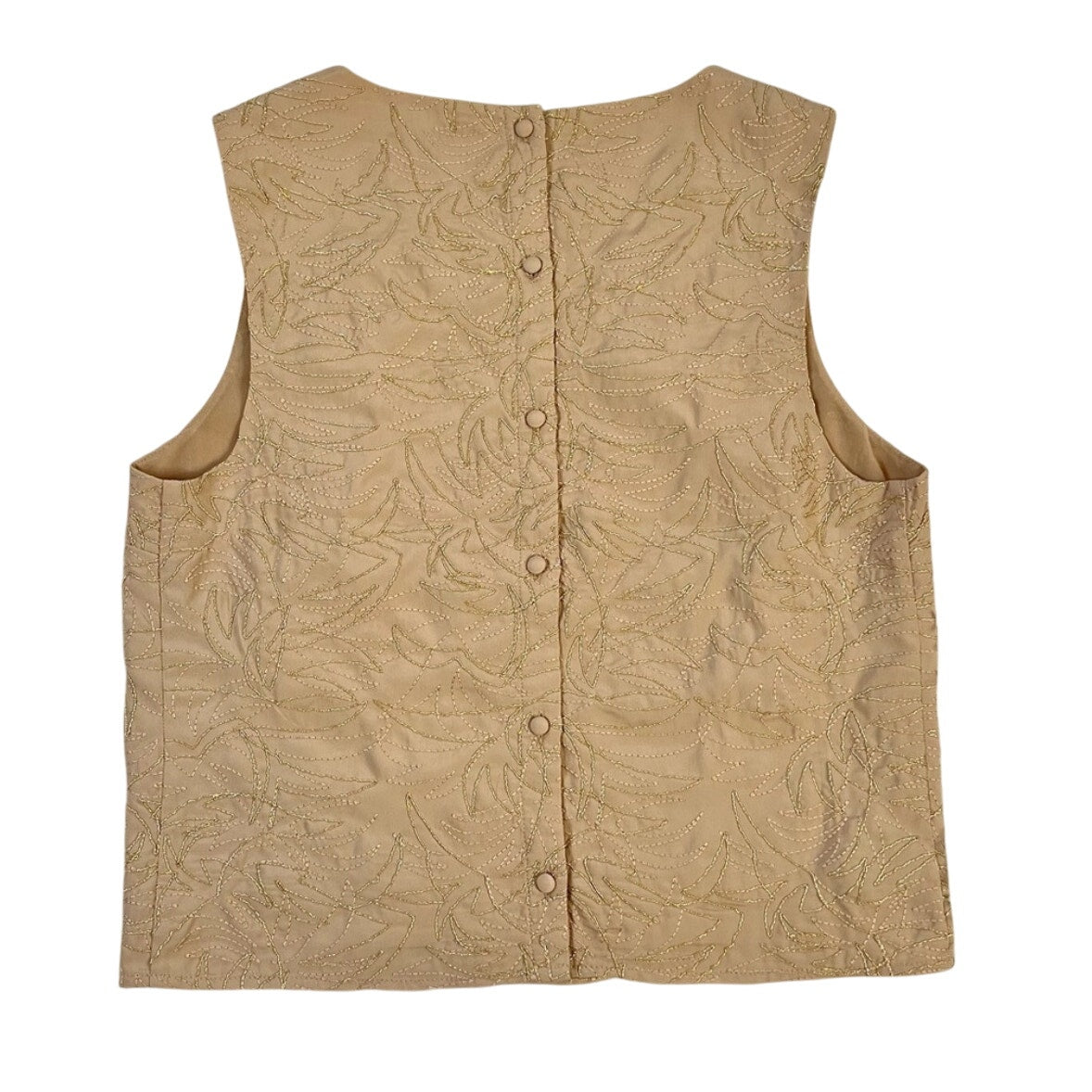 Express Sleeveless Metallic Embroidery Gold Sheen Tan Button Back Top Blouse XS