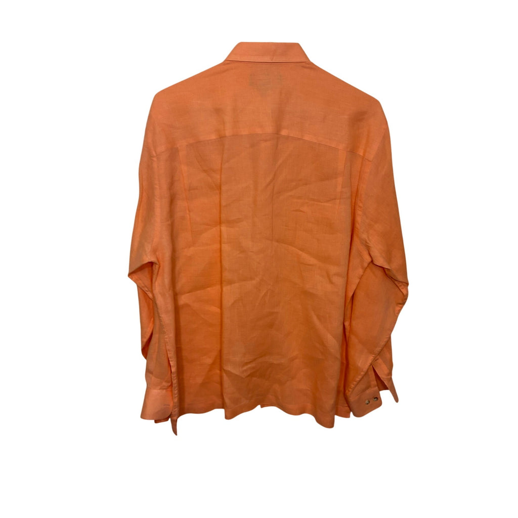Paul Frederick Men’s Non-Iron Linen Solid Dress Shirt With Contrast Trim Orange