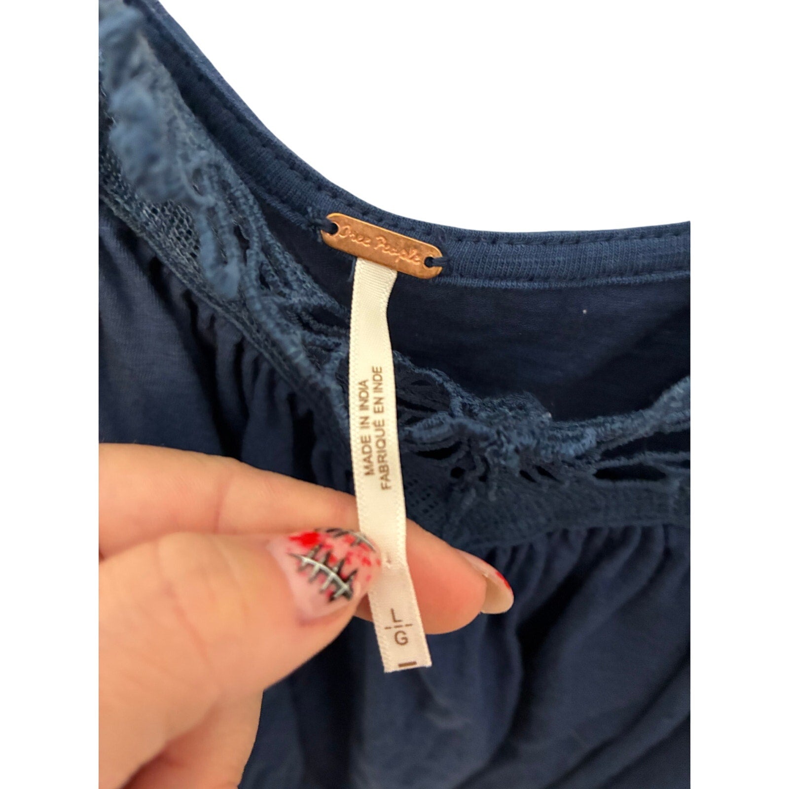 Navy FREE PEOPLE KAYLA TANK Women's Boho Crochet Lace Dainty Preppy Minimal L