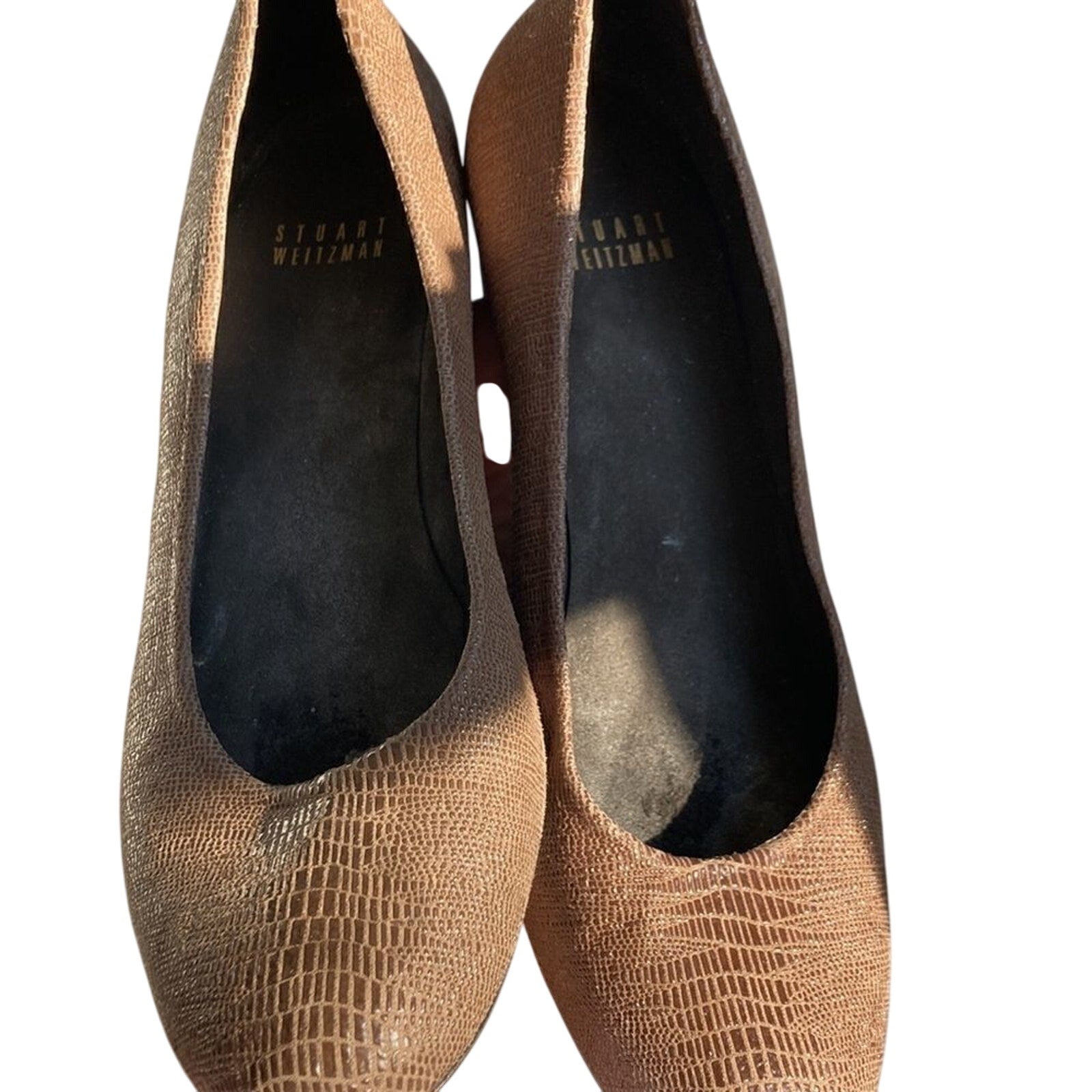 Brown Stuart Weitzman Faux Alligator Printed Wedges Art Deco Boho Western South