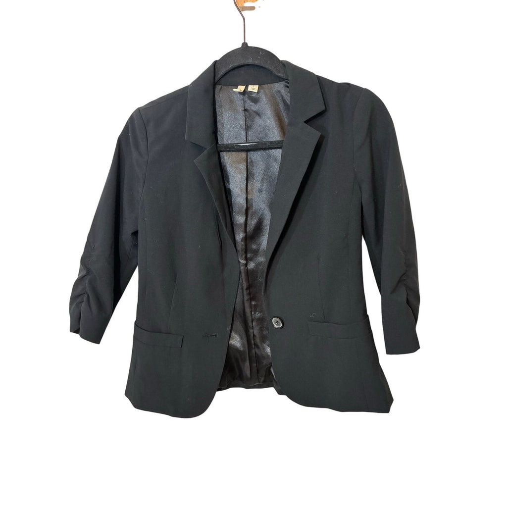Frenchi S Women's Open Front Office Suit Jacket Ruched 3/4 Sleeve Blazer