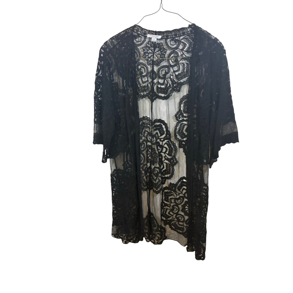 Favlux Black Lace Kimono Cardigan Western Boho Country Concert Festival Cover L