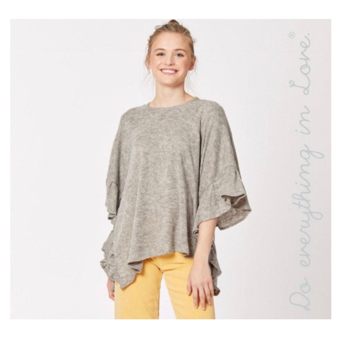 Do Everything In Love Linen Gauzy Olive Green Lagenlook Drop Sleeve Top Artsy OS