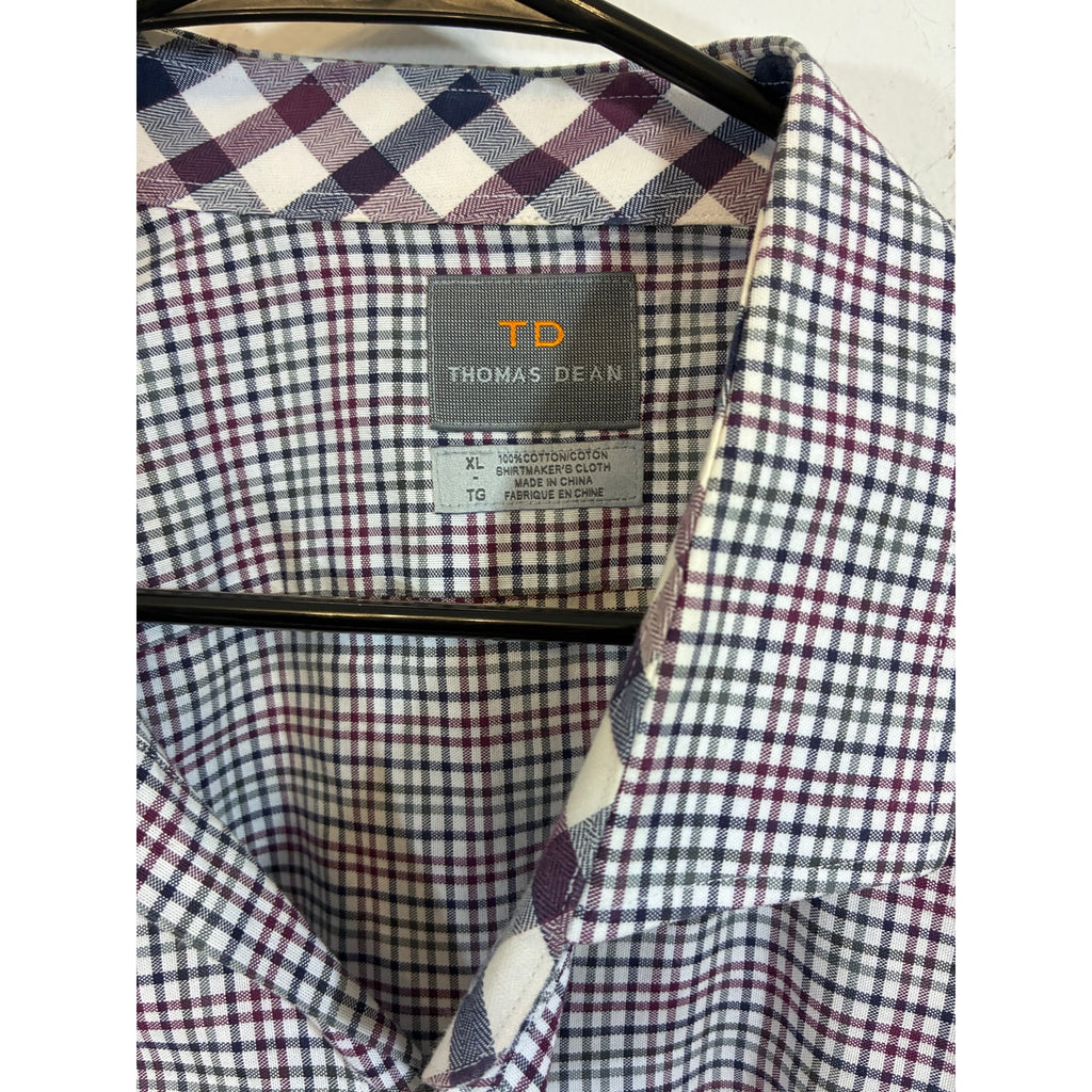 Thomas Dean Men’s Plaid Button Down Shirt XL Long Sleeve Multicolor Preppy