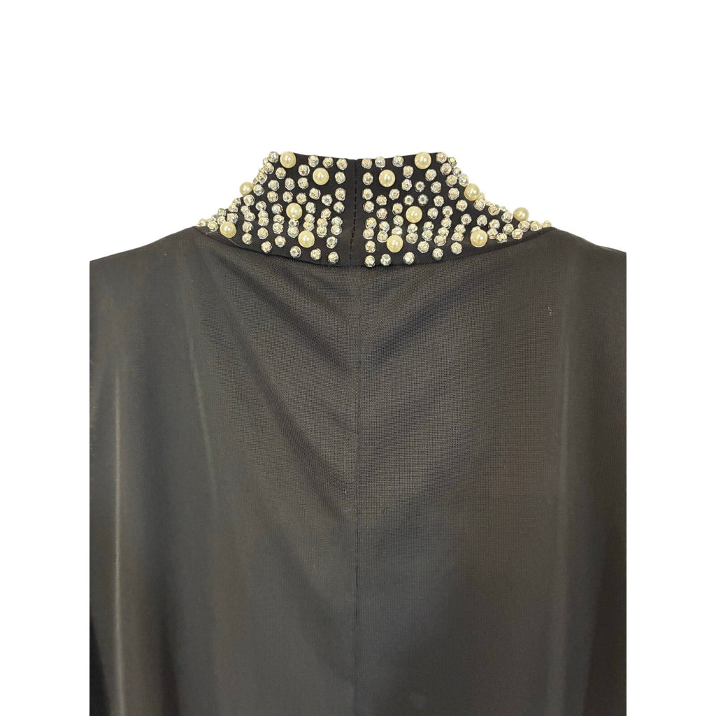 Tiana B Sleeveless Black Embellish Dress 6P Mock Neck Sleek Chic Flowy Event Work