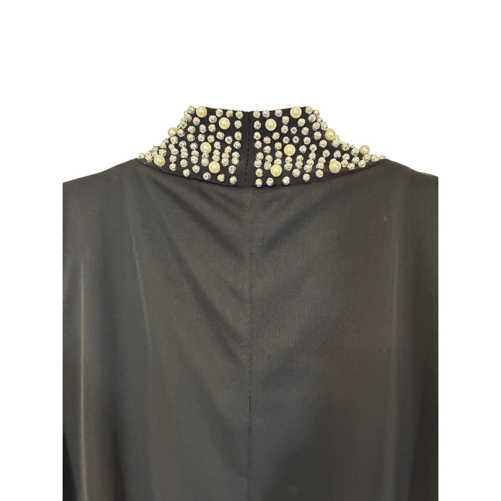 Tiana B Sleeveless Black Embellish Dress 6P Mock Neck Sleek Chic Flowy Event Work