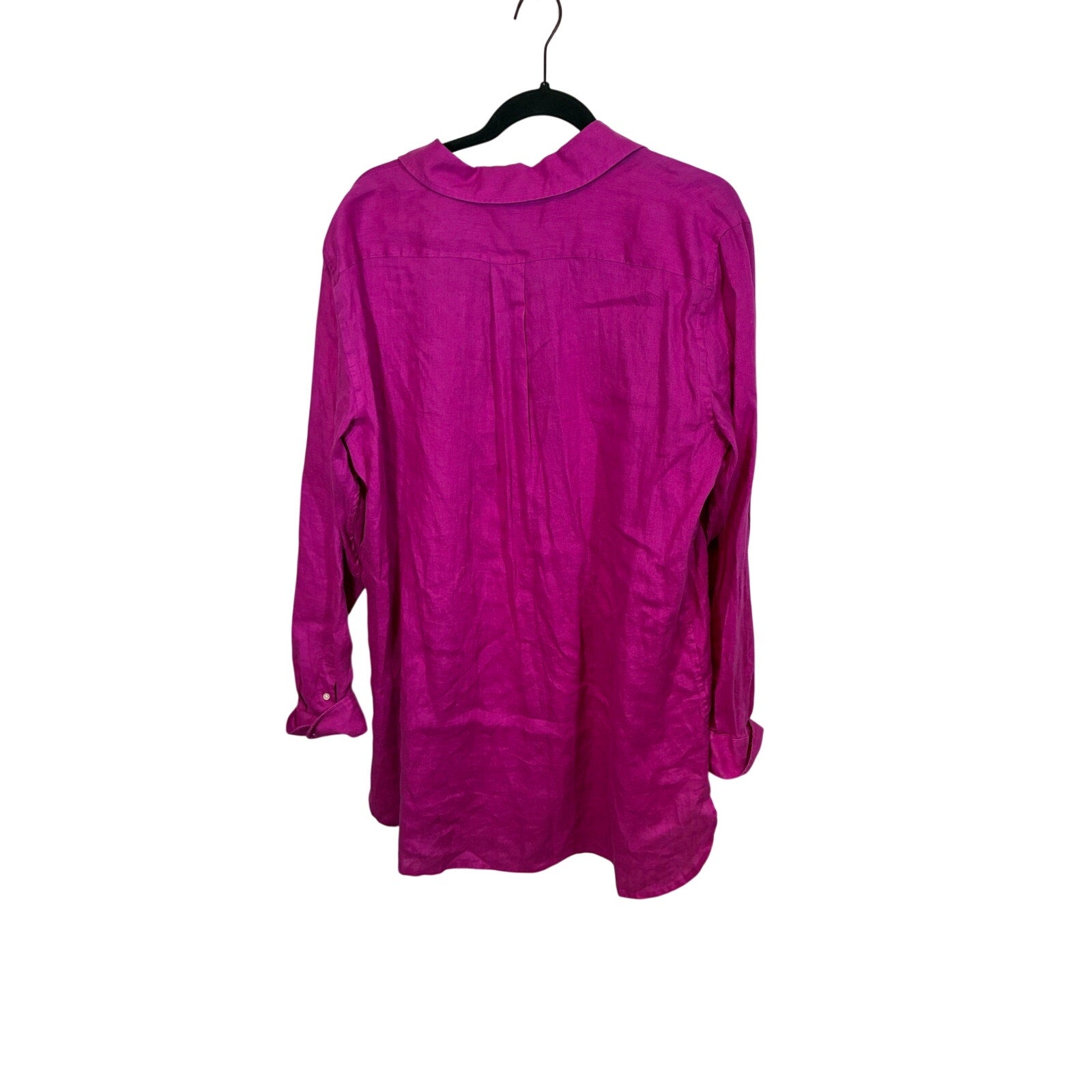 NWT Fuschia Lauren Ralph Lauren Linen Button Front Blouse XL Coastal Grandma
