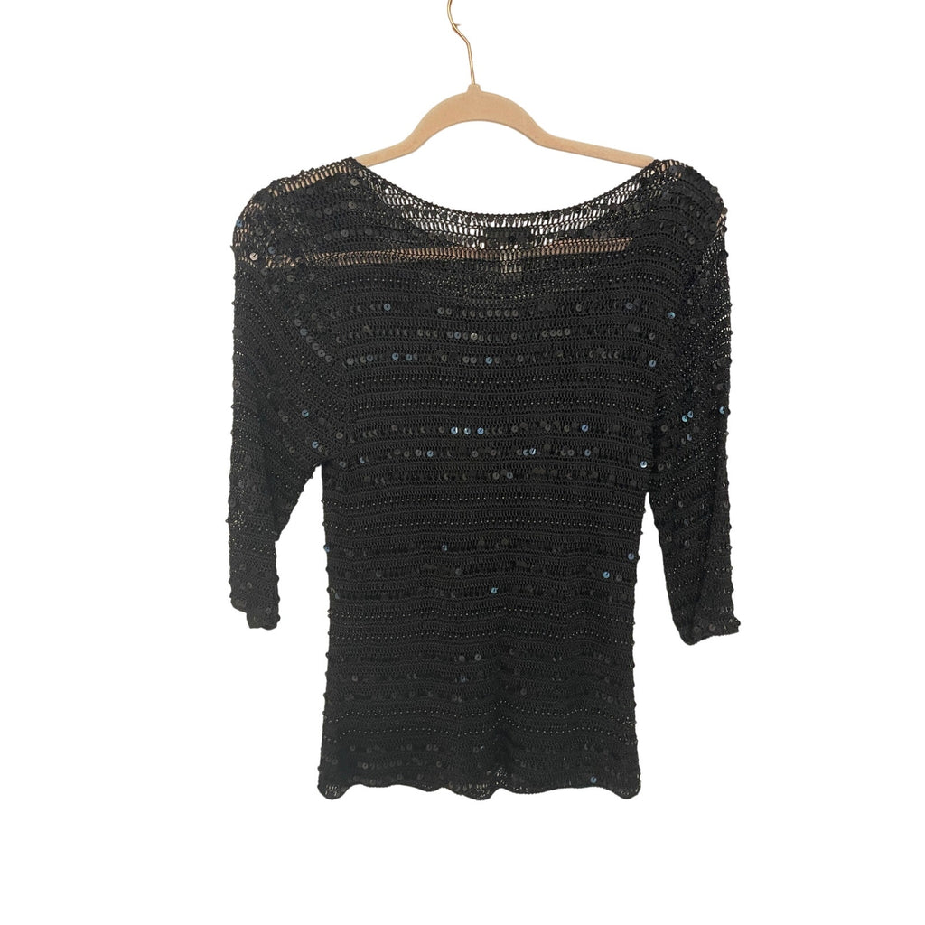Vintage Crochet Lace Sequins Classy Elegant Glam Gatsby Blouse S.M. Collection S