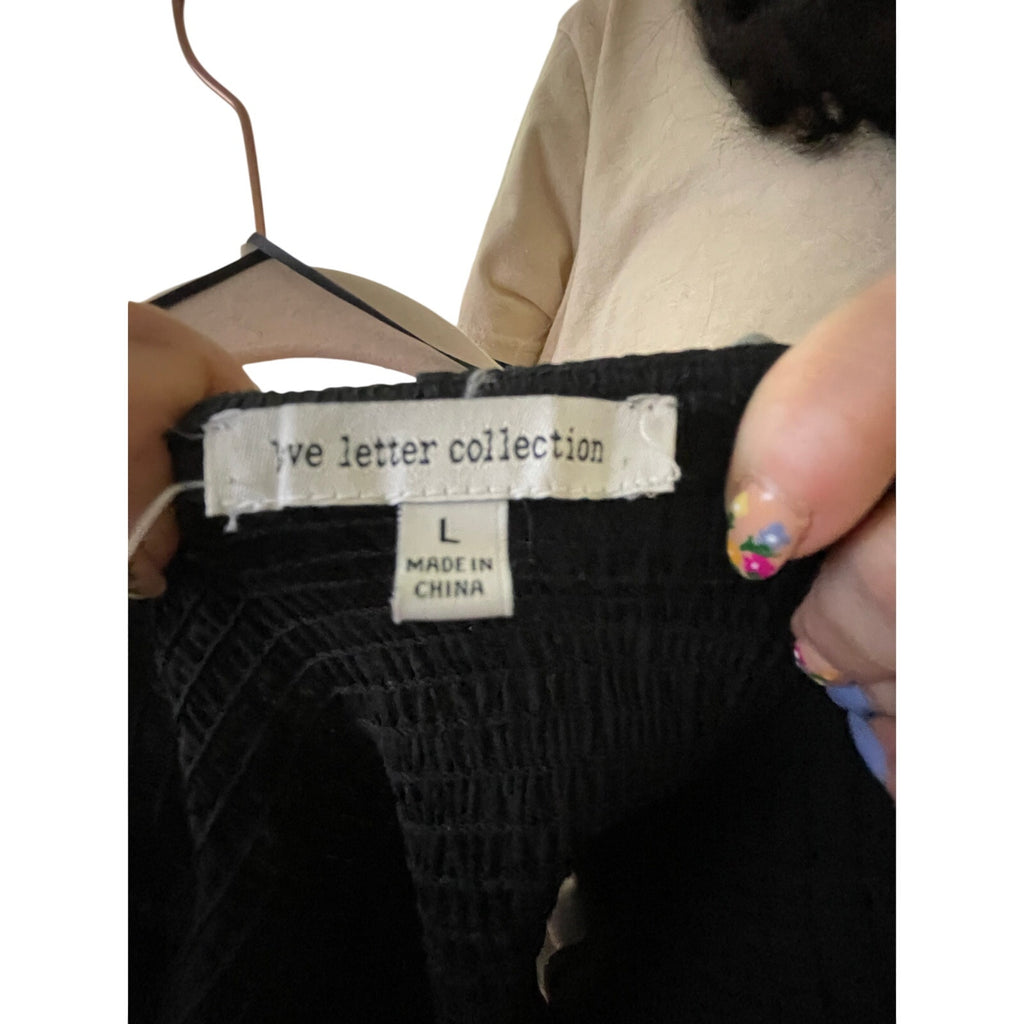 Love Letter Collection Boho Black Front Tie Cropped Blouse Stretchy L Cottage