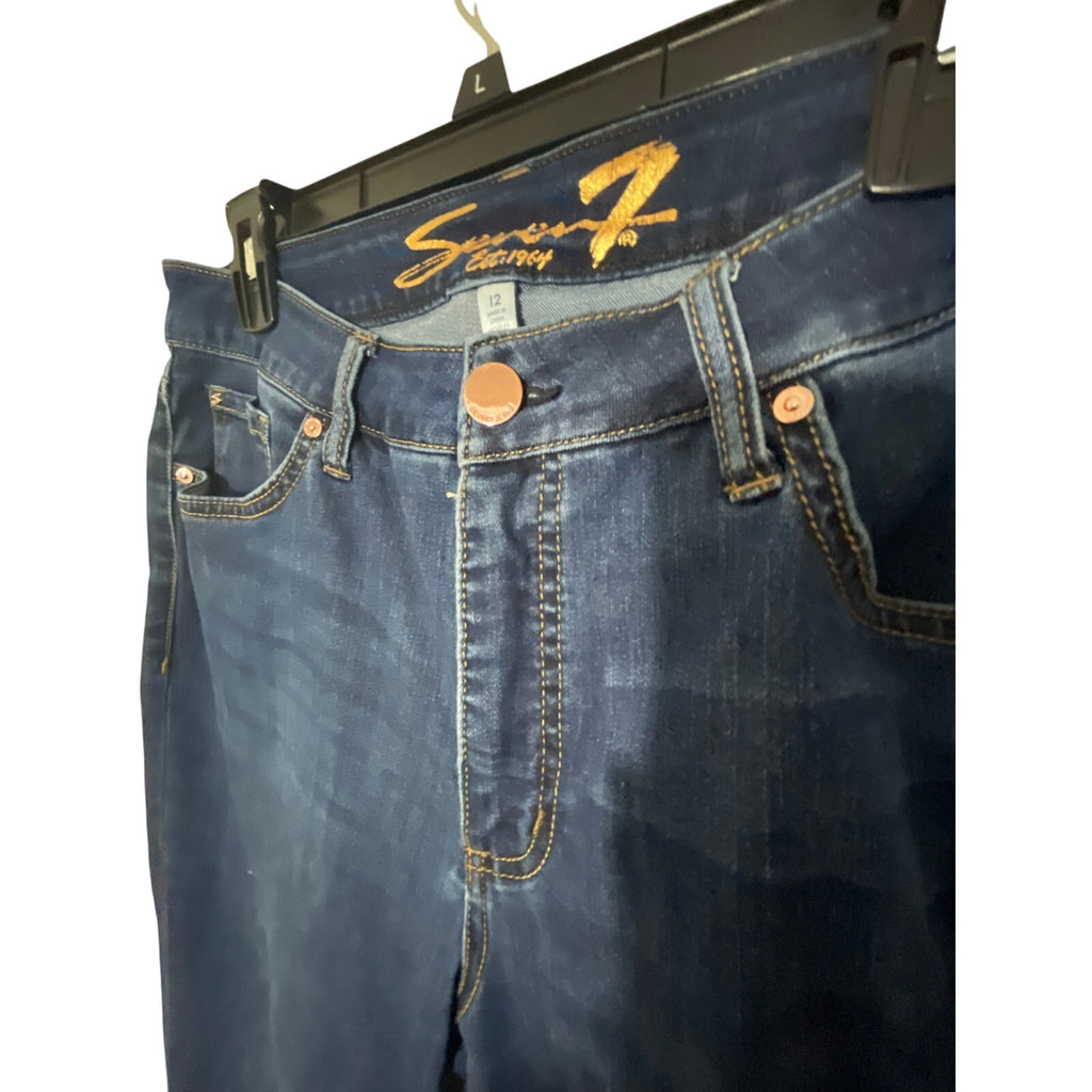 7 For All Mankind Dark Wash High Rise Slim Straight Womens Casual Comfy Jeans 12
