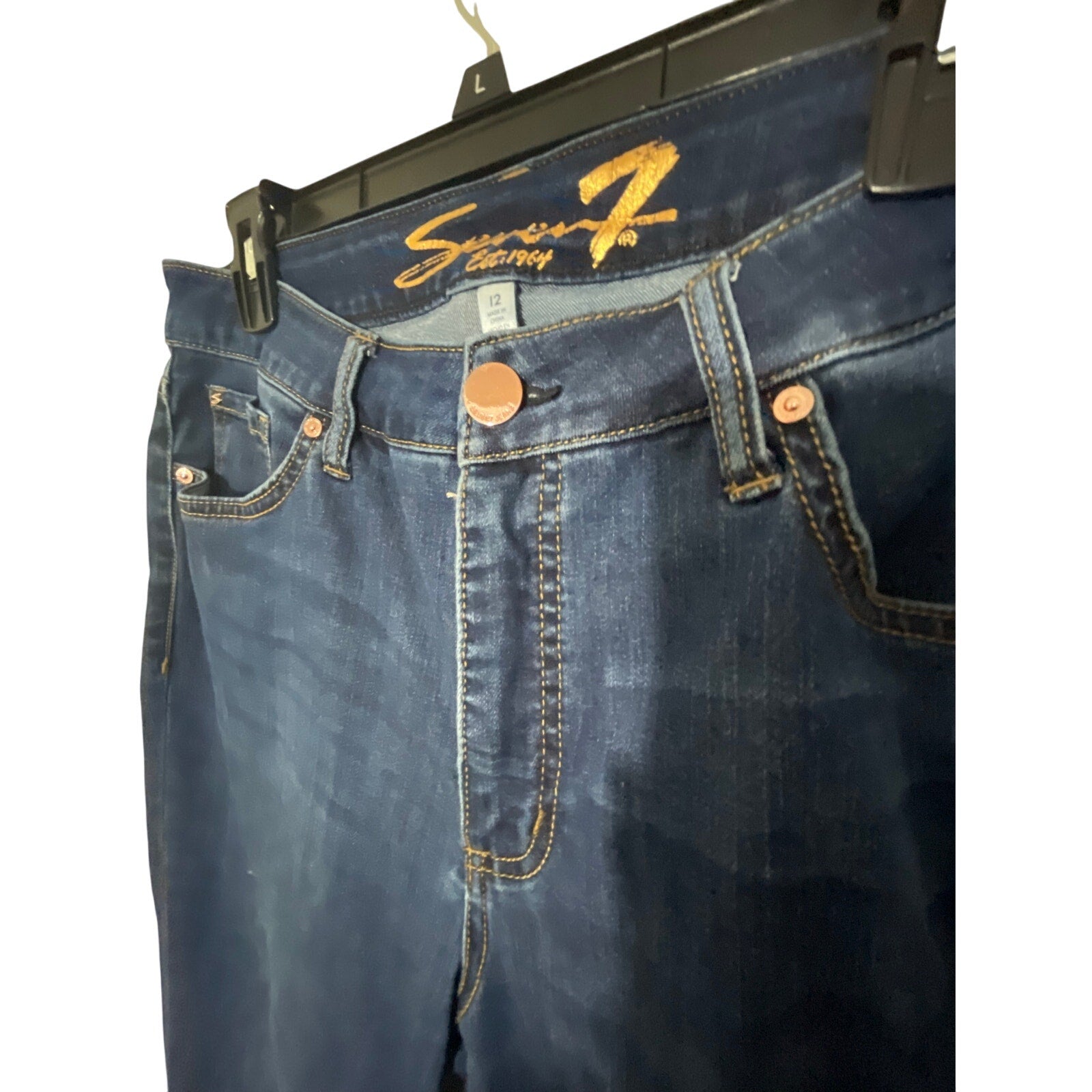 7 For All Mankind Dark Wash High Rise Slim Straight Womens Casual Comfy Jeans 12