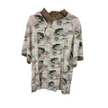 American Summer Polo Shirt Mens XL White  AOP Bass Fishing Print Casual Grandpa