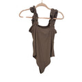 Entro Tan Ribbed Ruffled Tank Sleeveless Bodysuit Basic Casual Normcore Layer