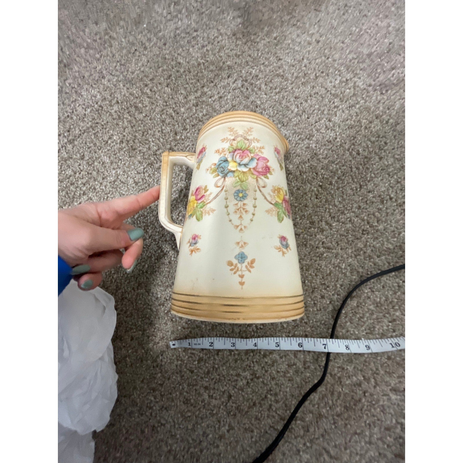 Vintage England Beige Porcelain Pitcher Royal Crown Devon S.Fielding & Co Wye