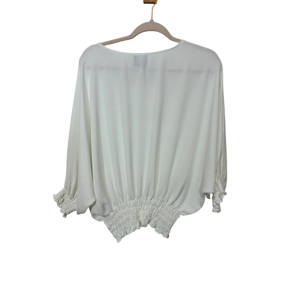 Coco Bianco White Boho Piratecore Peasant Blouse Smocked Waist Top L