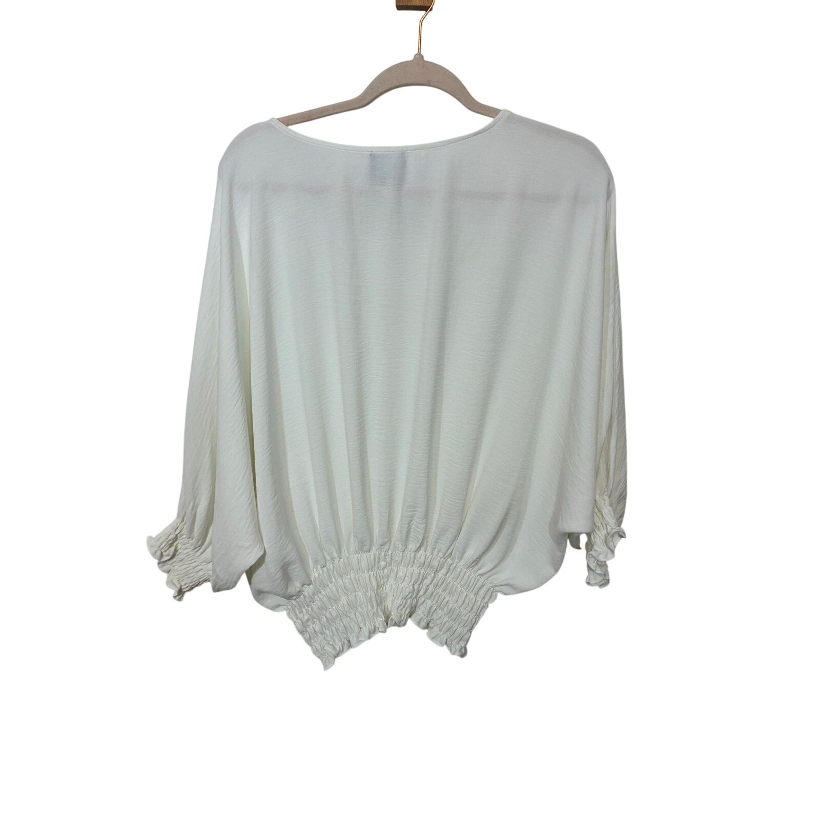 Coco Bianco White Boho Piratecore Peasant Blouse Smocked Waist Top L