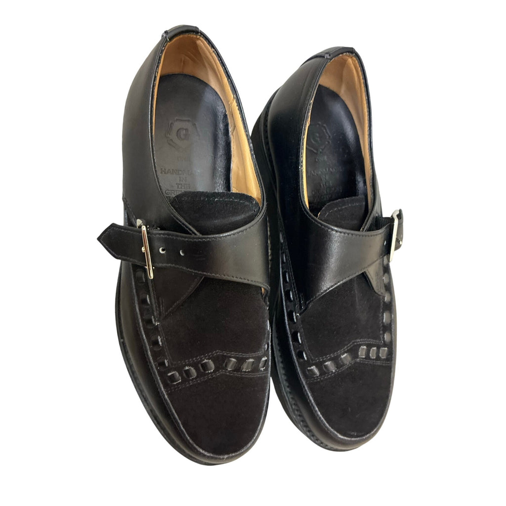 Grenson Black Leather Monk Strap Loafers Women US 7.5 UK 5 Made England Lug Sole