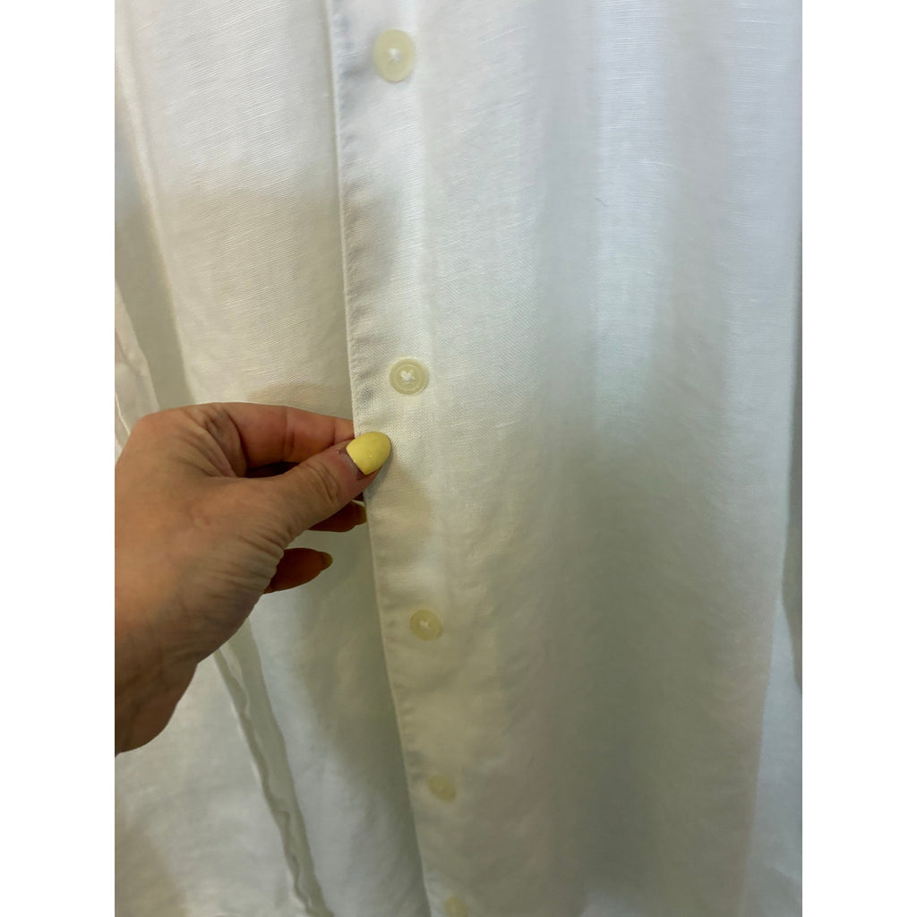 Liz Sport 100% Linen Relaxed Buttoned 3/4 Sleeve Shirt SZ L Casual Coastal Top