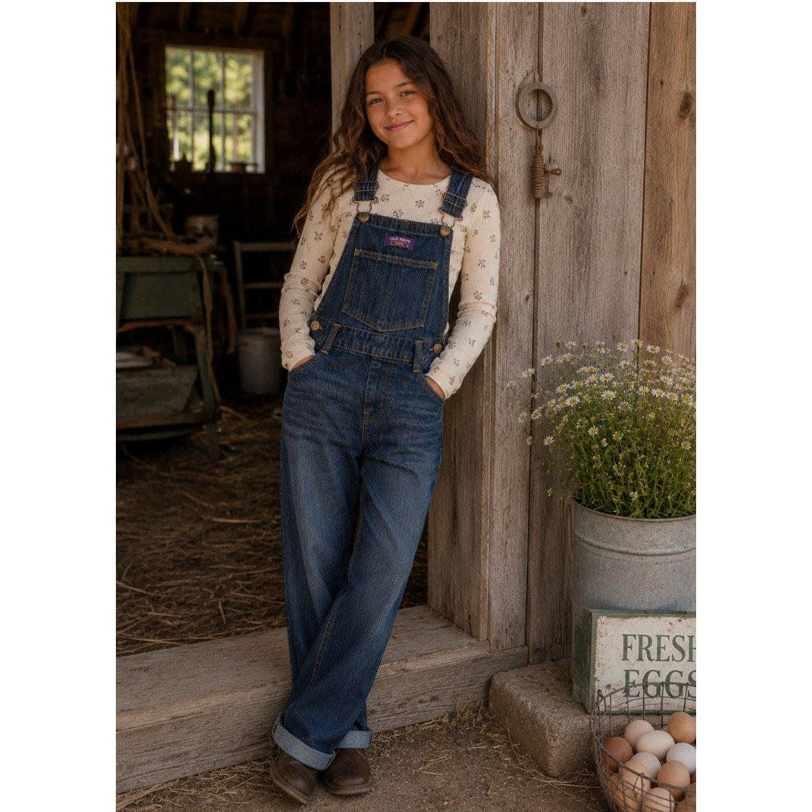 Vintage Old Navy Straight Dark-Wash Jean Girls Overalls Cottage Farm Kidcore