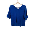 Chico's Women's Short Sleeve Pullover Linen Royal Blue Stretch Size 2 (US L) Top