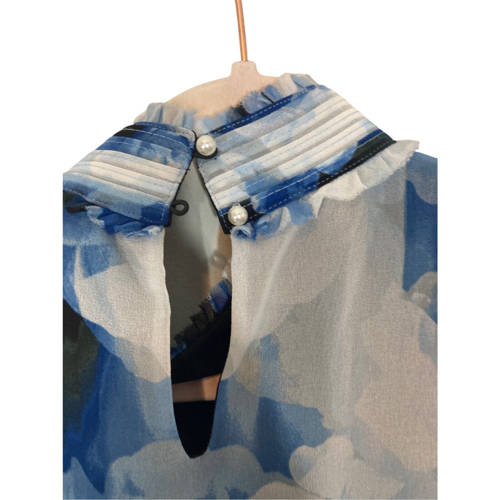 NWT Karl Lagerfeld Floral Peephole Ruffle Bloomecore Office Blouse
