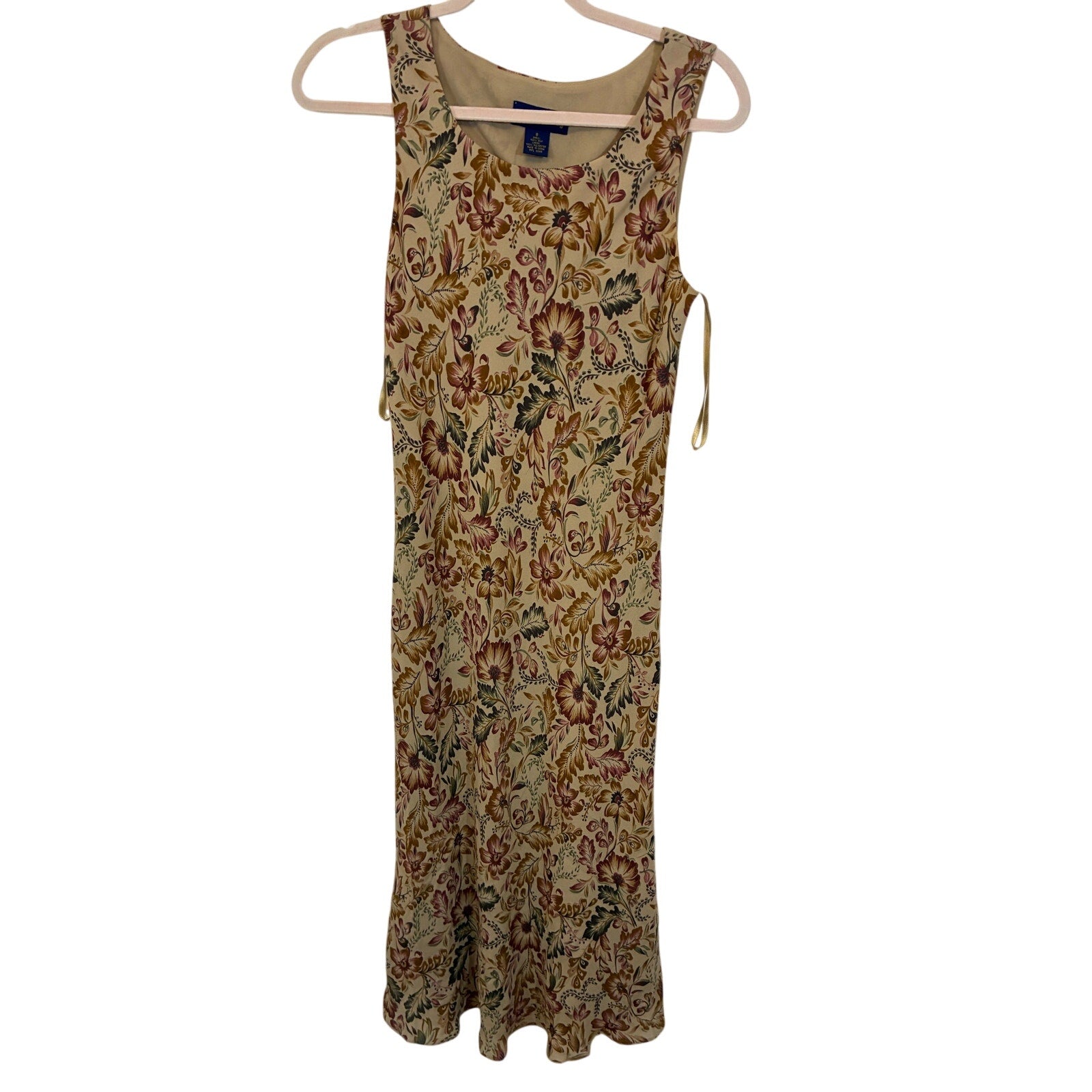 Vintage Charter Club Yellow Floral Silk Dress Women’s Size 8 Midi Elegant Classy