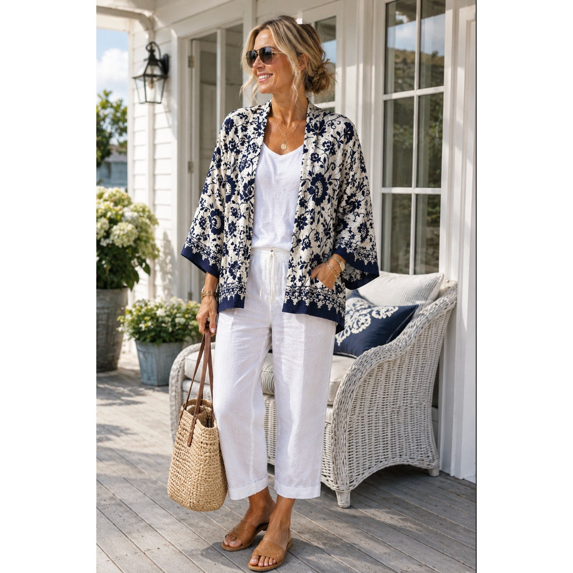 Beach Cabana Women's One Size Coastal Grandma Cover Up Lagenlook Kaftan Duster
