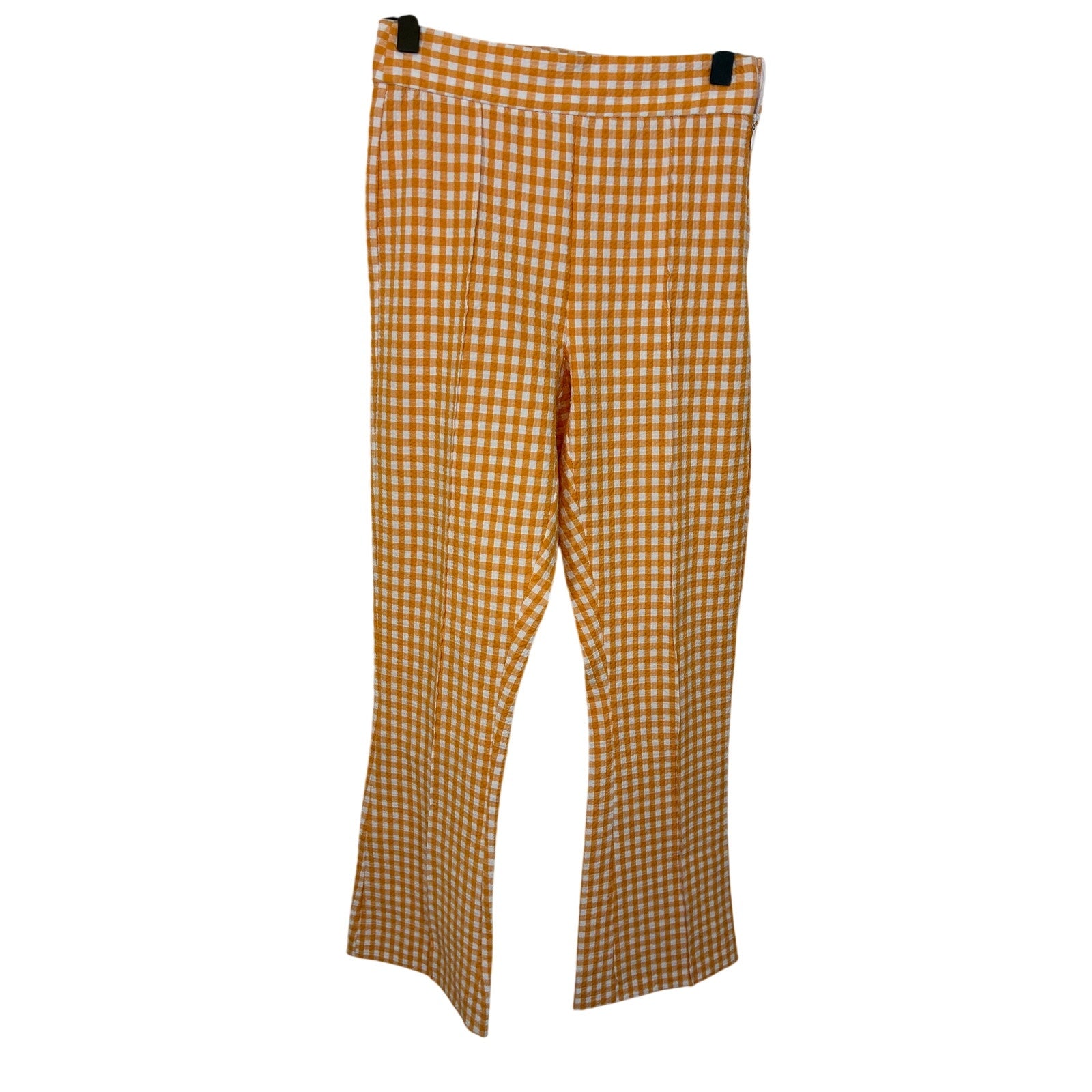 Bershka Orange Gingham Y2K Cropped Flare Pants High Waisted Retro Preppy Plaid 0