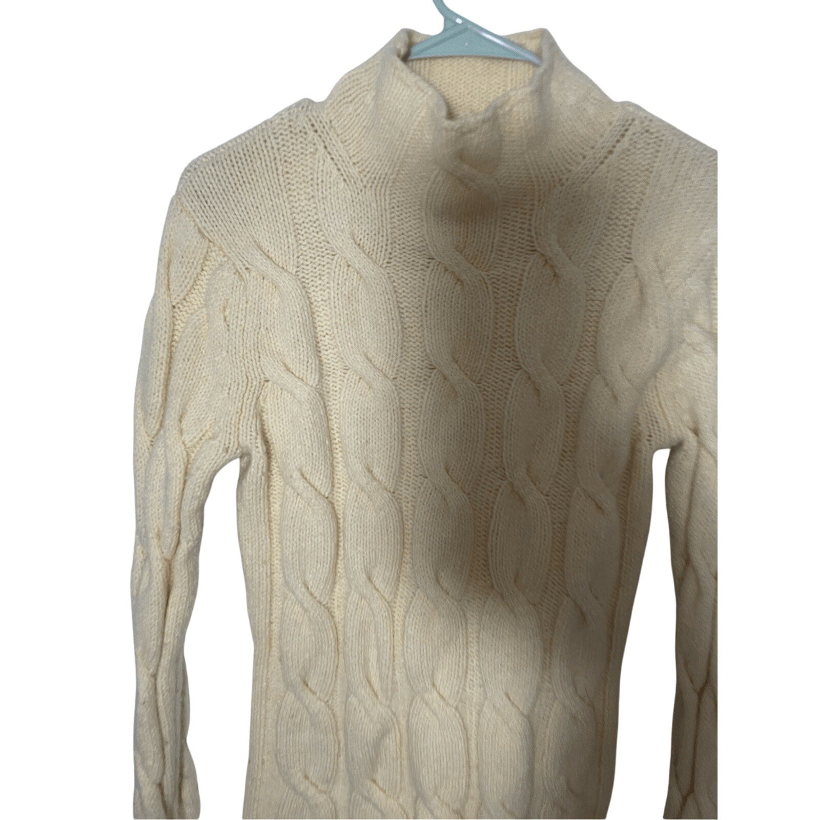 Eddie Bauer Vintage Fisherman Ribbed Lambswool Cream ModestTurtleneck SZ L