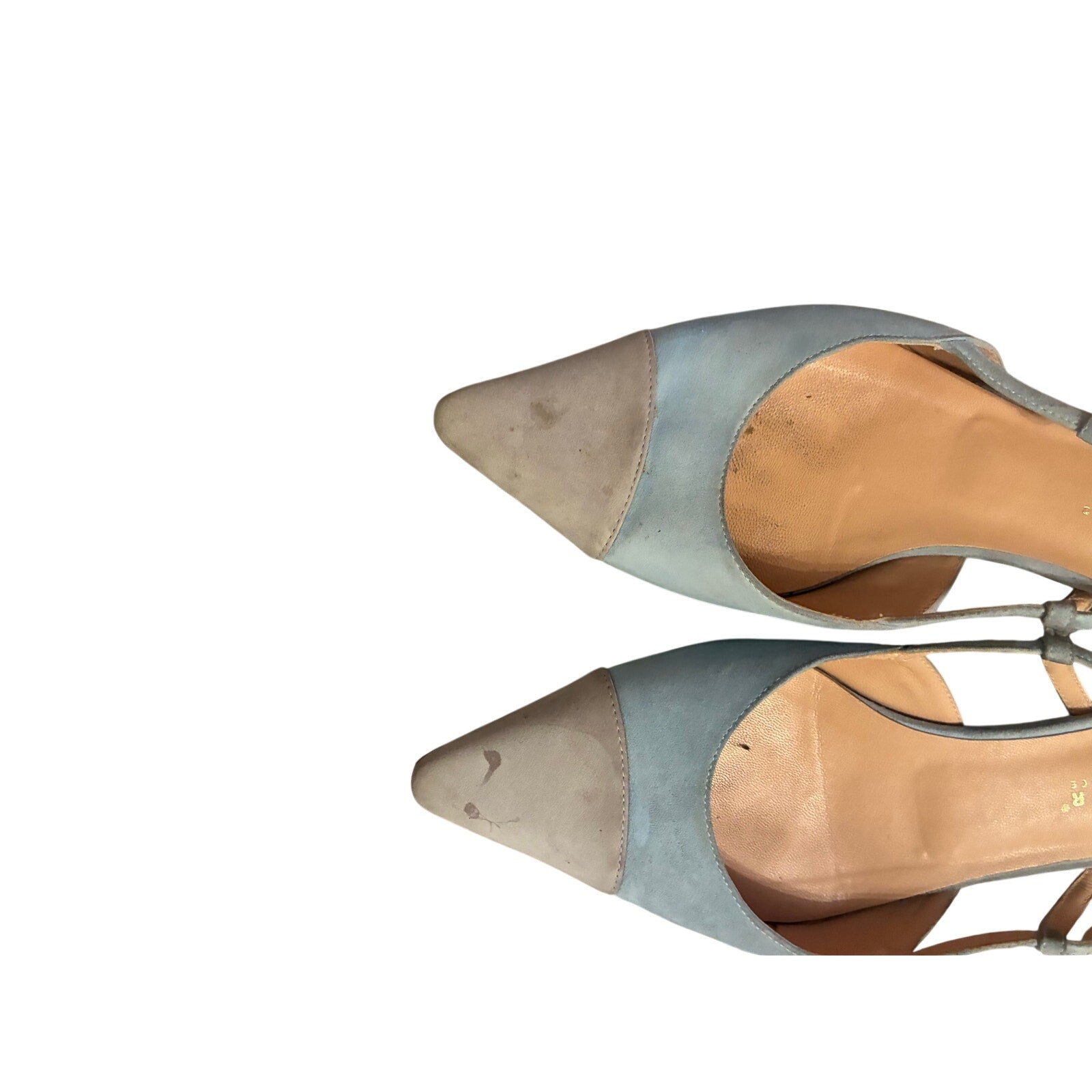 Unützer Italy Two Tone Suede Slingback Flats Cap Toe Blue Gray EU 39 US 8.5