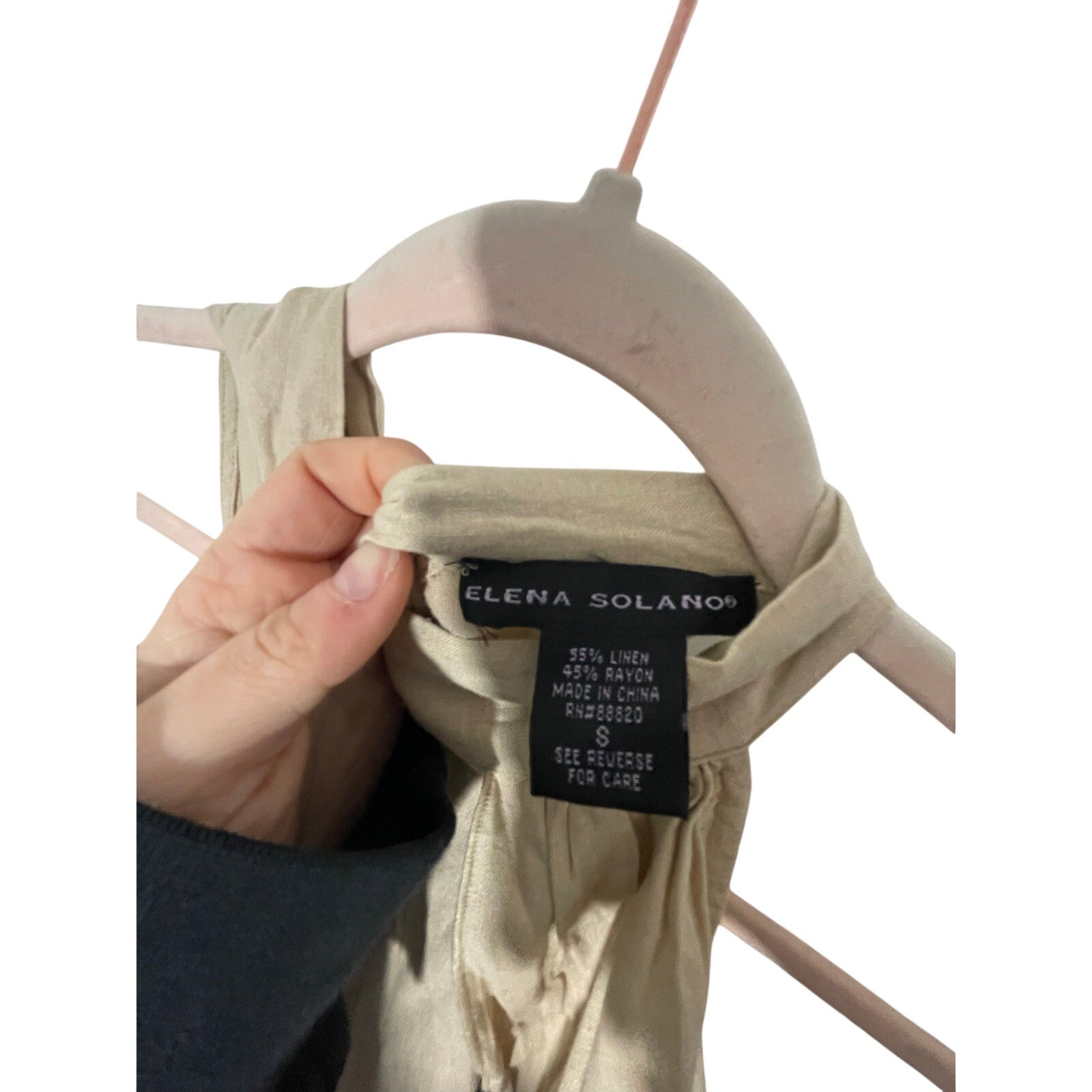 Elena Solano Women Old Money Nude Linen Front Tie Formal Dressy Ruffle S Blouse