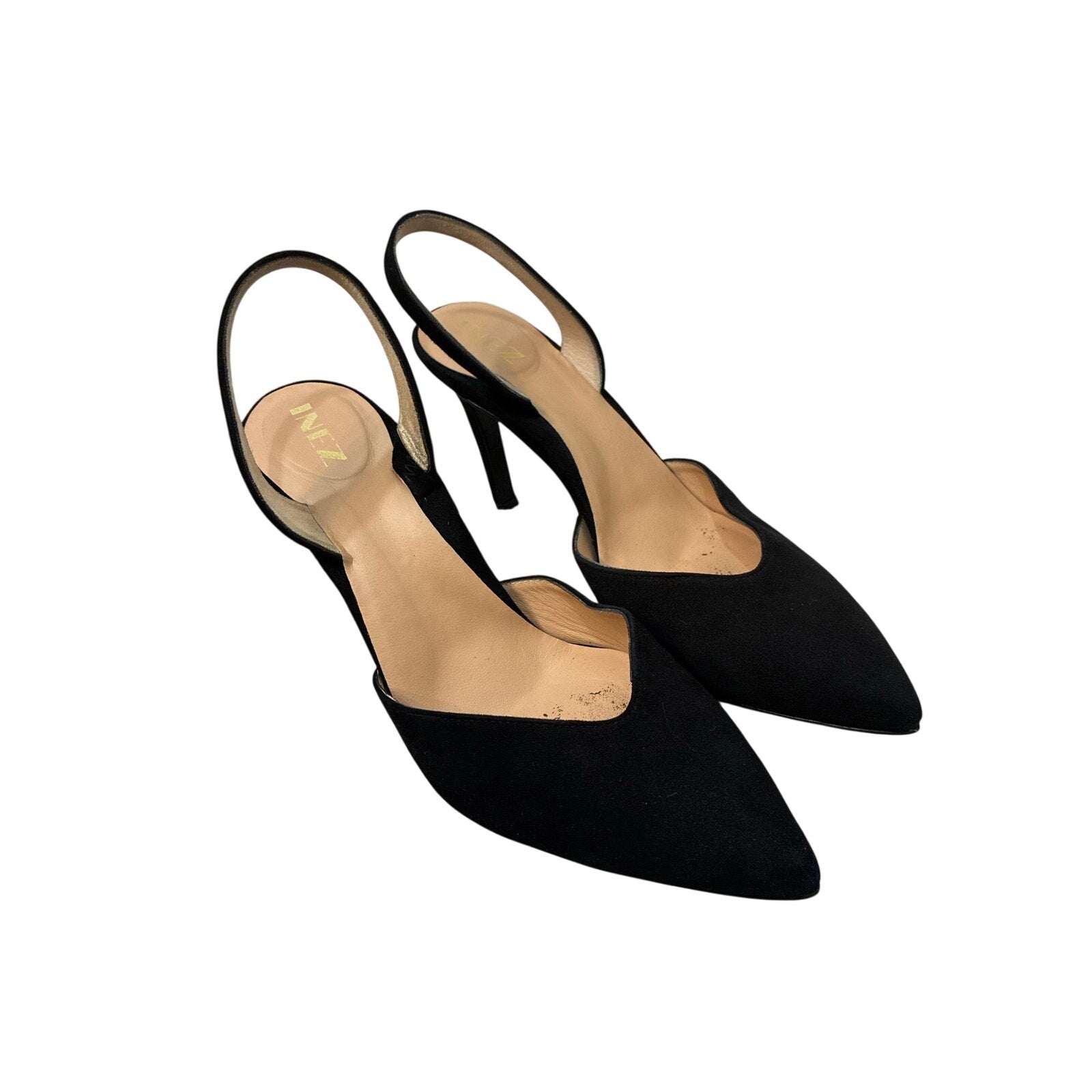 INEZ Black Suede Slingback Pumps Women 8.5 Pointed Toe Comfort Luxury Made Spain