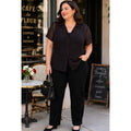 Emma James Shirt Size 18 Black Sheer Lined Short Sleeve Knit Top Polka Dot Retro