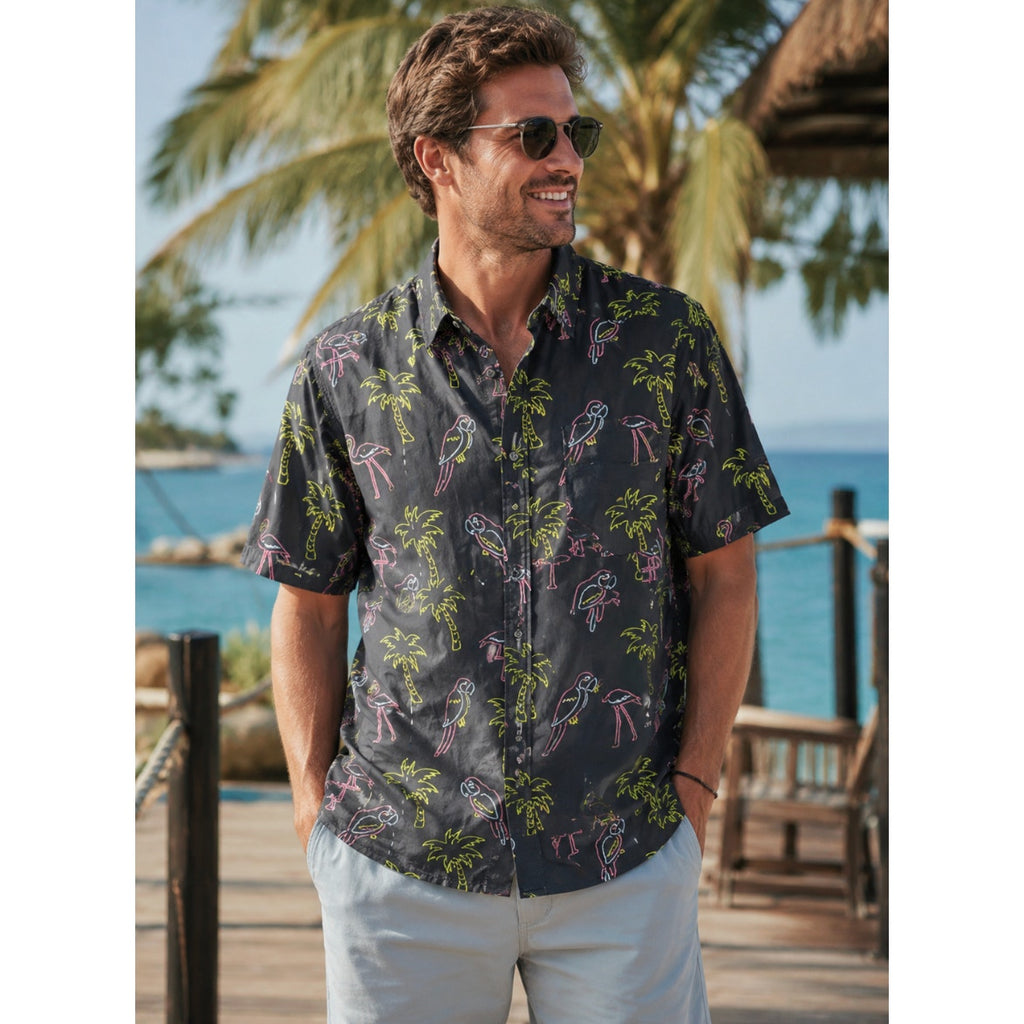 Ocean Current Men's Novelty Neon Miami Cotton Bachelor Casual Button Shirt XL