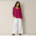Eileen Fisher fuchsia VNeck Long Sleeve Linen Tunic Lagenlook PopColor Preppy XS