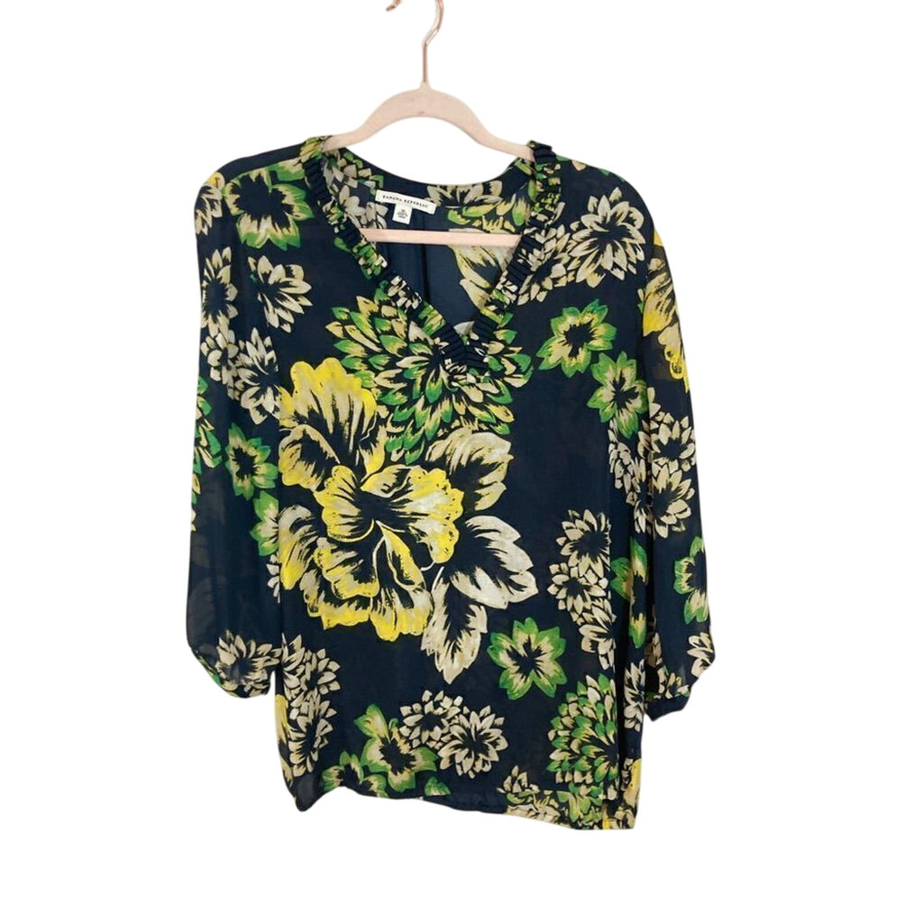 Banana Republic Floral Long Sleeve Bohemian Minimalist Coastal Grandma Blouse