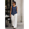 Kenneth Cole New York Denim Blouse Preppy Minimalist M Asymmetrical Western