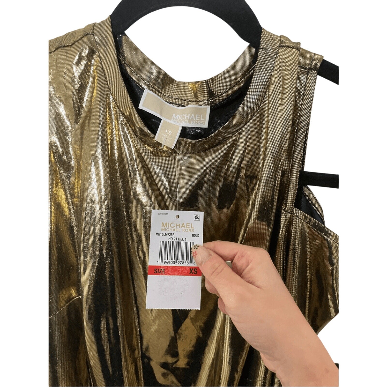 NEW Michael Kors Womens Gold Metallic Foil Cold Shoulder Regency Glam Formal Top