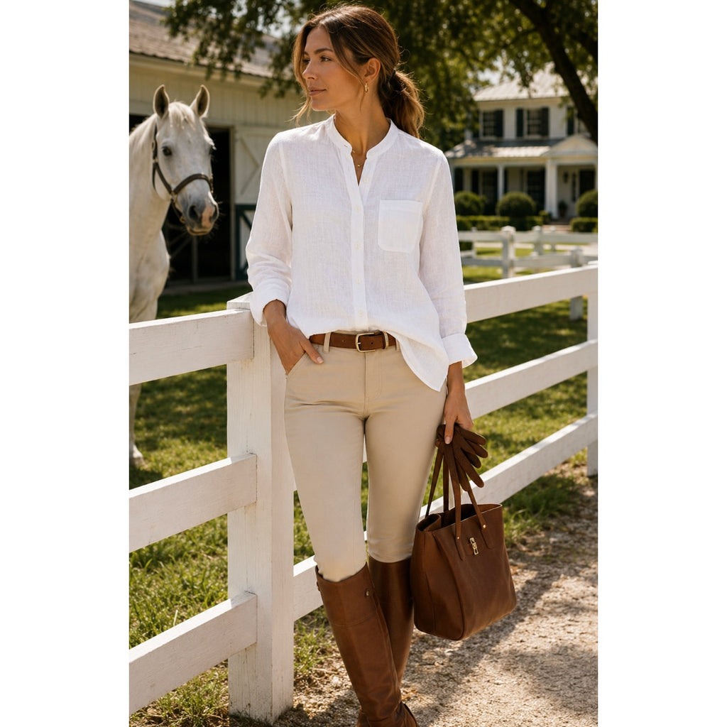 Vince Camuto Womens Shirt White Linen Blend Lagenlook Preppy S Equestrian
