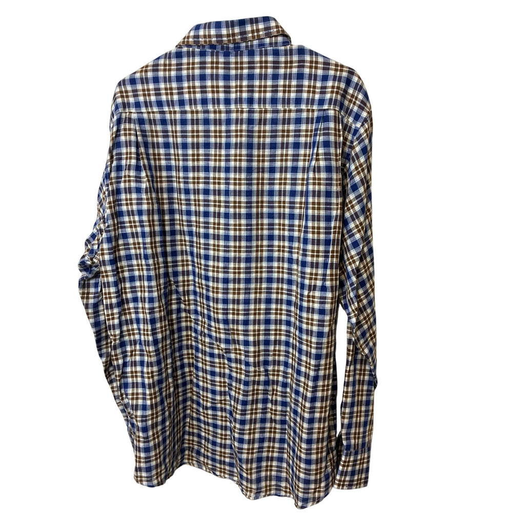 Alex Cannon 2XL Plaid Flannel Shirt Men’s Blue Brown Heritage Western
