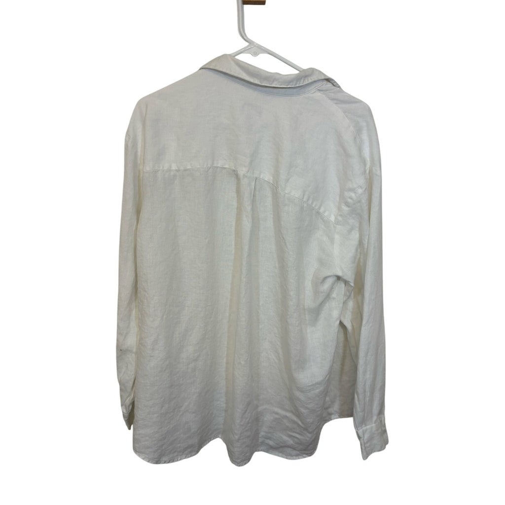 Liz Sport 100% Linen Relaxed Buttoned 3/4 Sleeve Shirt SZ L Casual Coastal Top